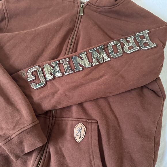 Browning Hoodie mens Large Brown Full zip Outdoor Hunting Camouflage Fleece - Picture 2 of 7